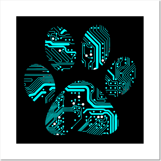 Cyber Pet Paw Blue Wall Art by Muzehack